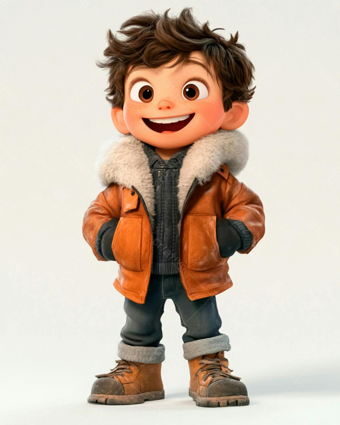 Menino feliz com casaco laranja no inverno