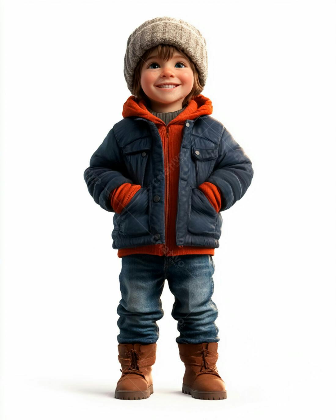Criança feliz usando roupa de inverno