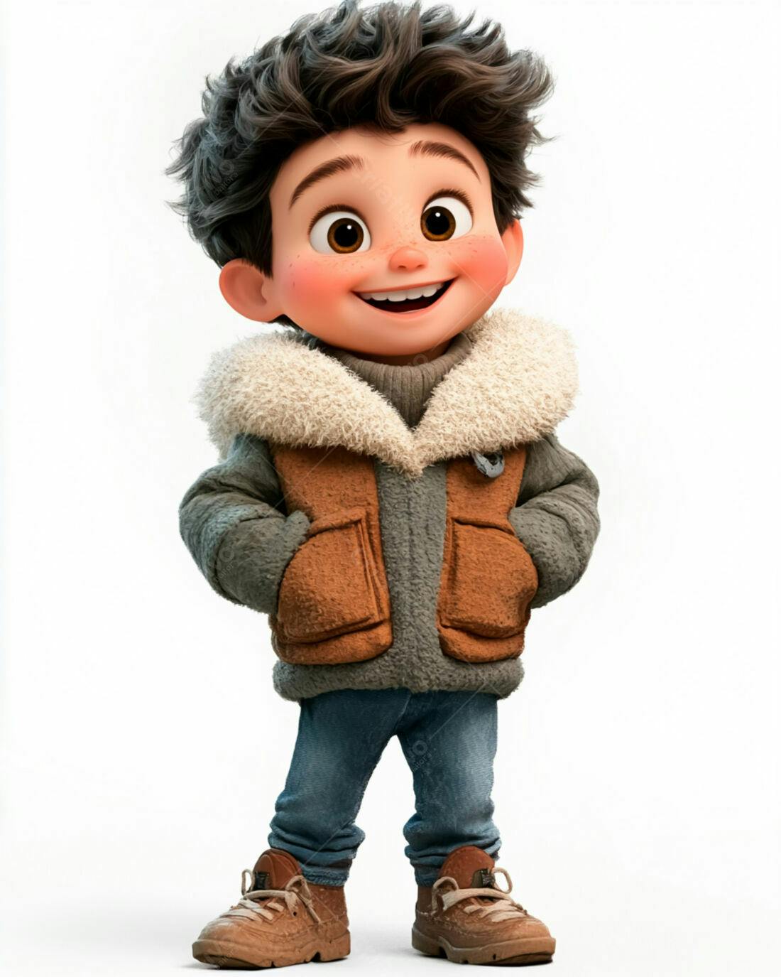 Menino sorridente com casaco de inverno