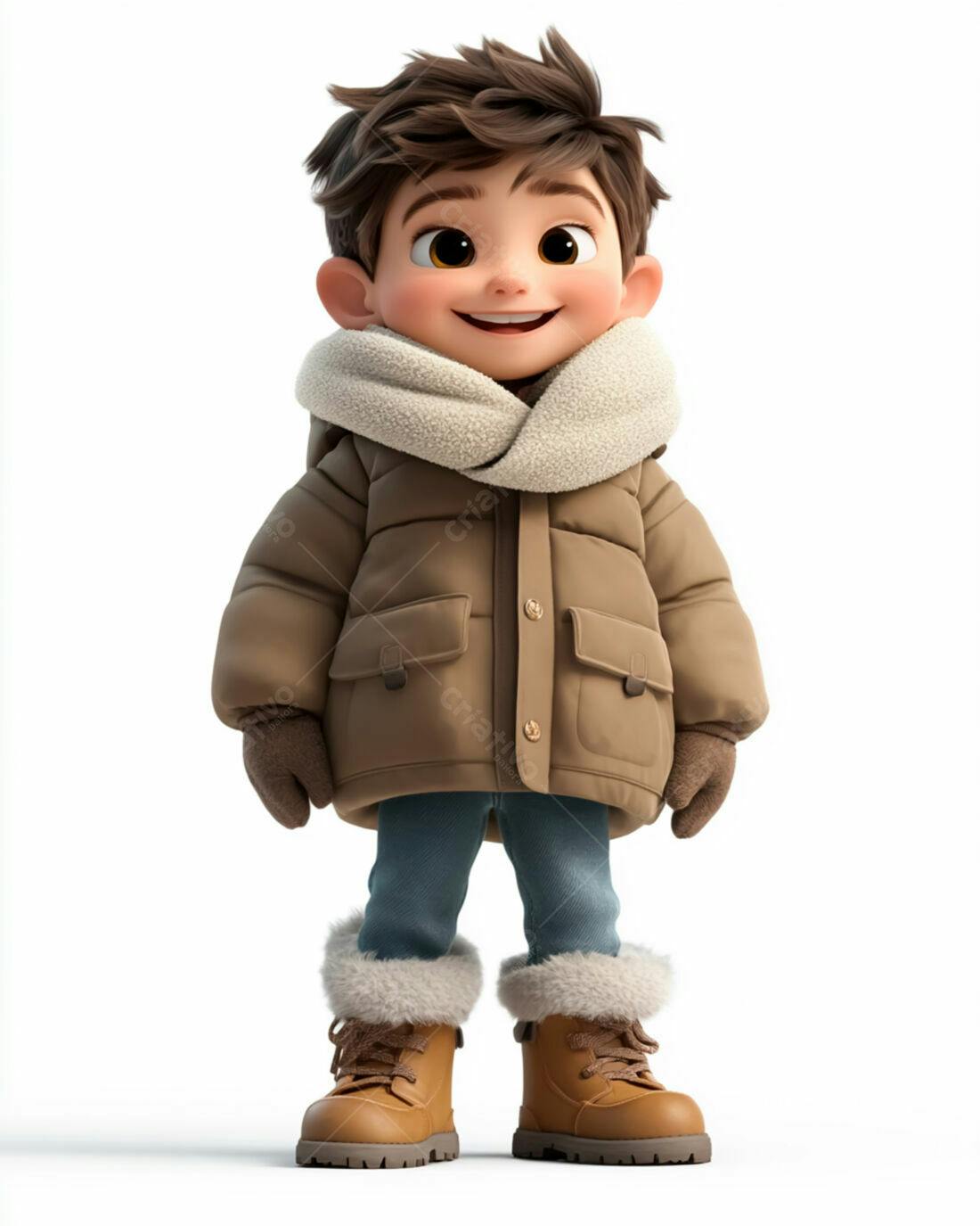 Menino animado vestindo casaco marrom