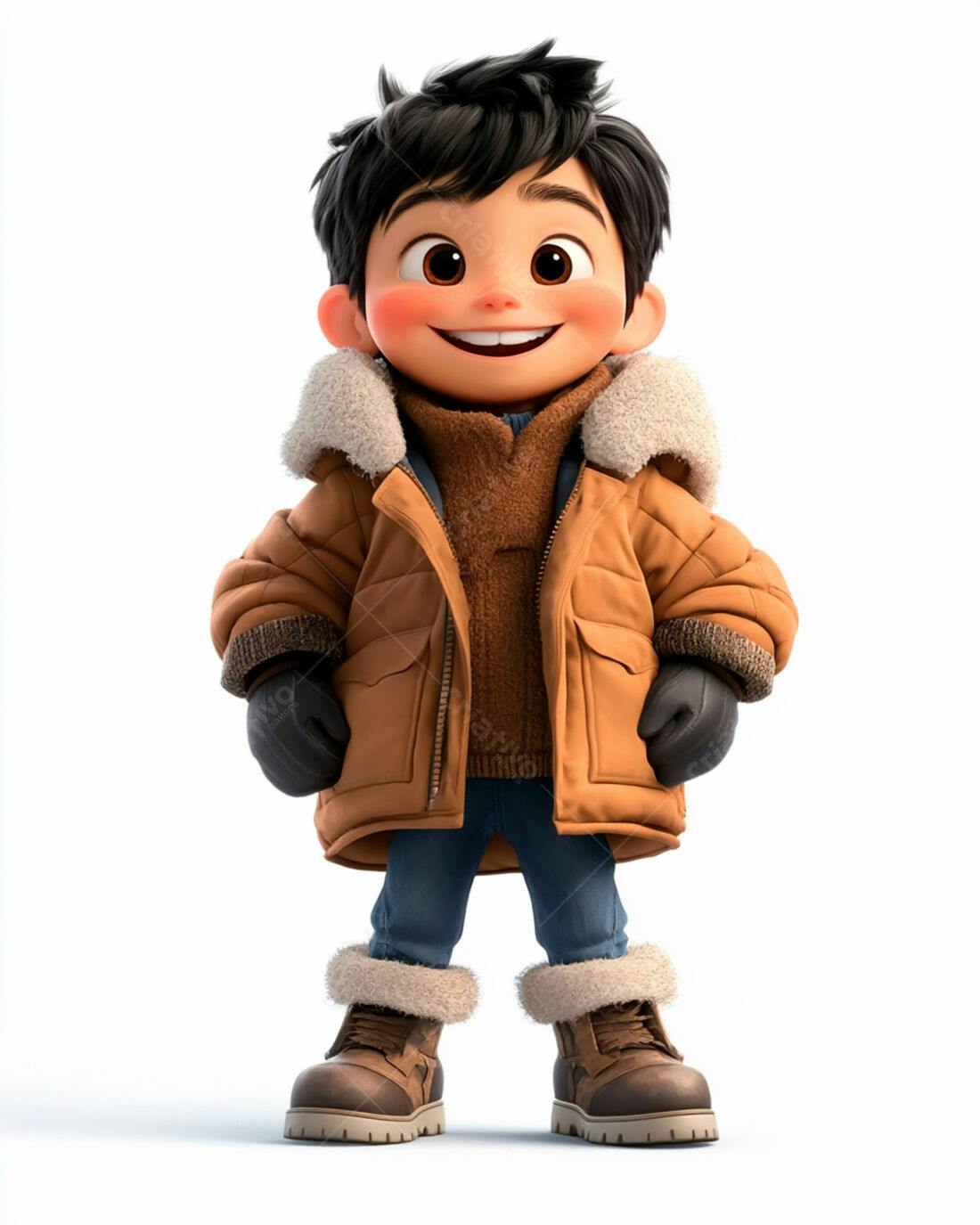 Menino sorridente com casaco marrom de inverno