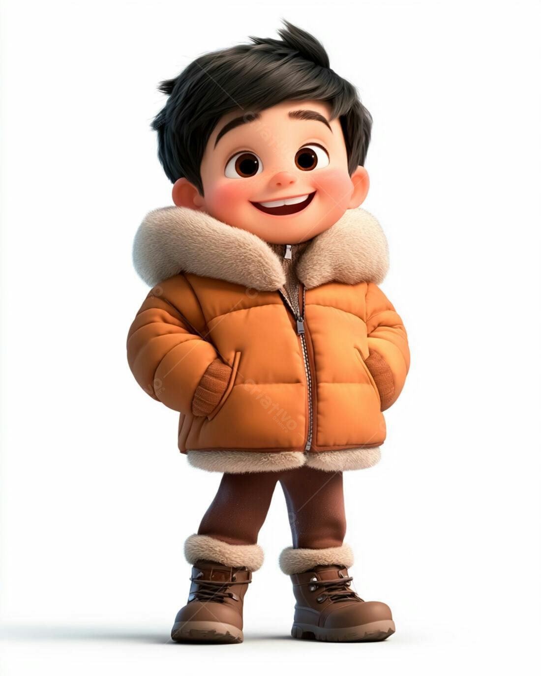Menino feliz com casaco laranja no inverno