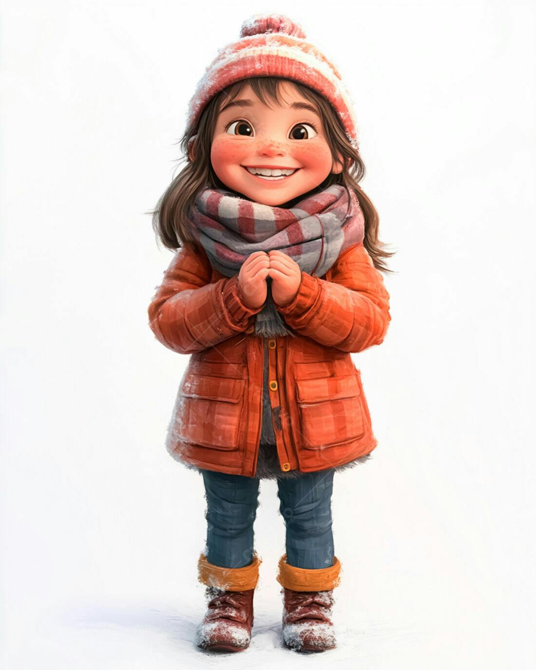 Menina feliz no inverno com roupa laranja