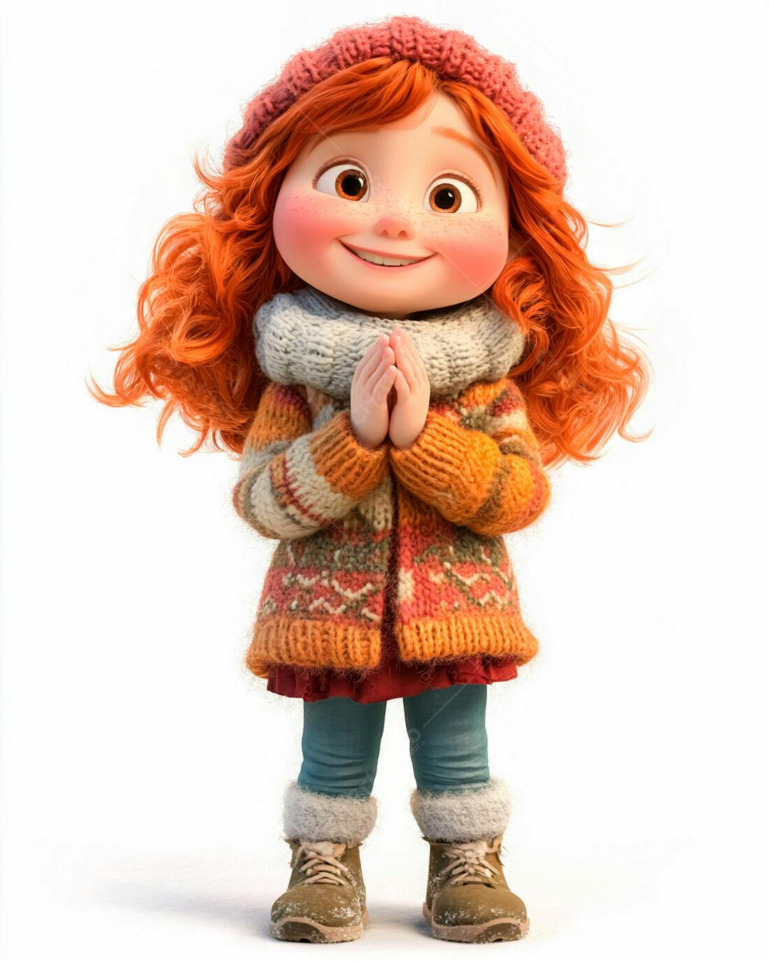 Menina ruiva fofa com roupa de inverno