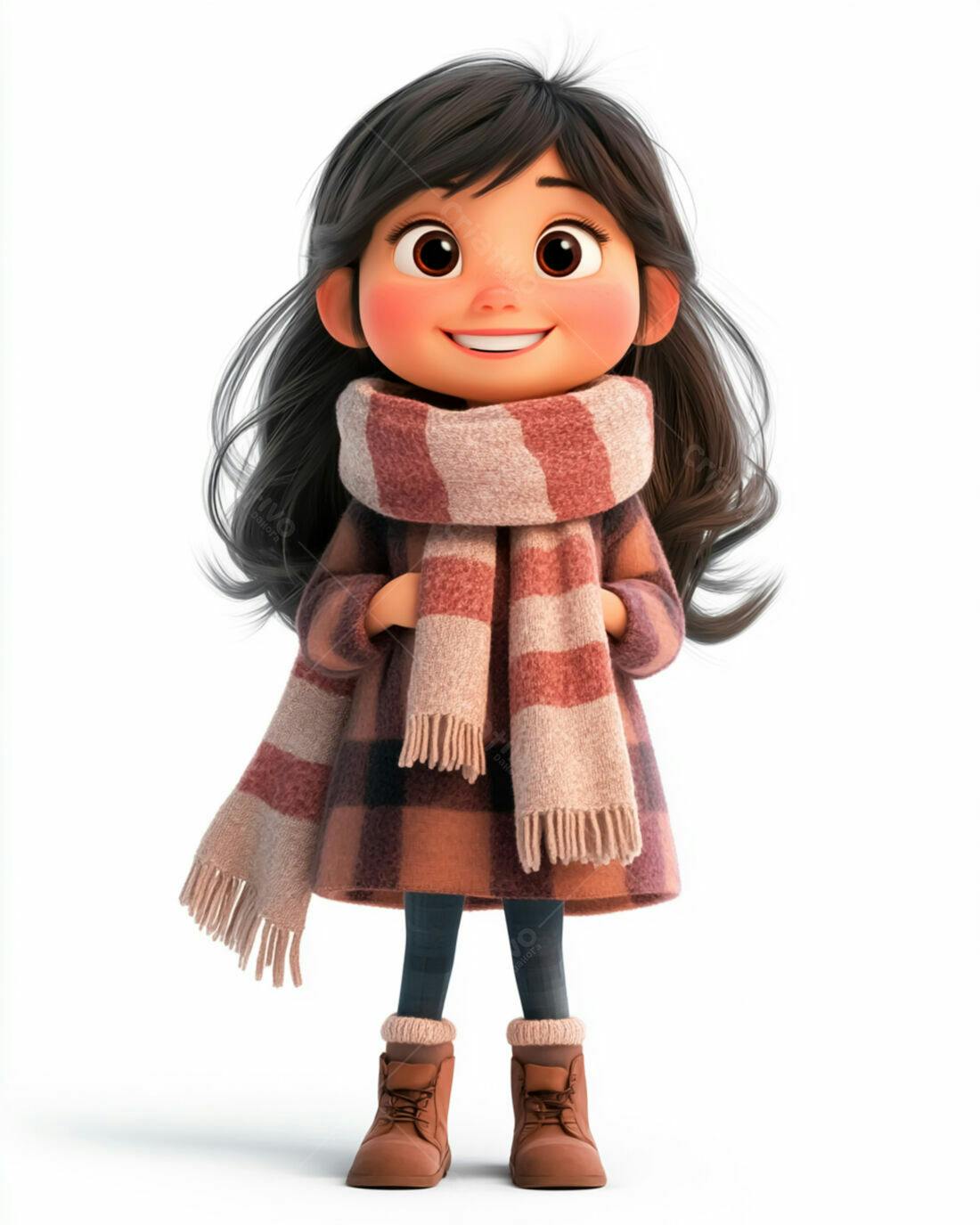 Menina fofa com cachecol em estilo cartoon