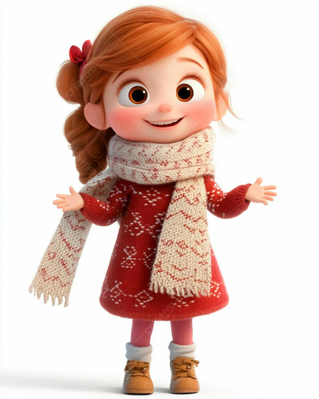 Menina fofa em vestido vermelho e cachecol