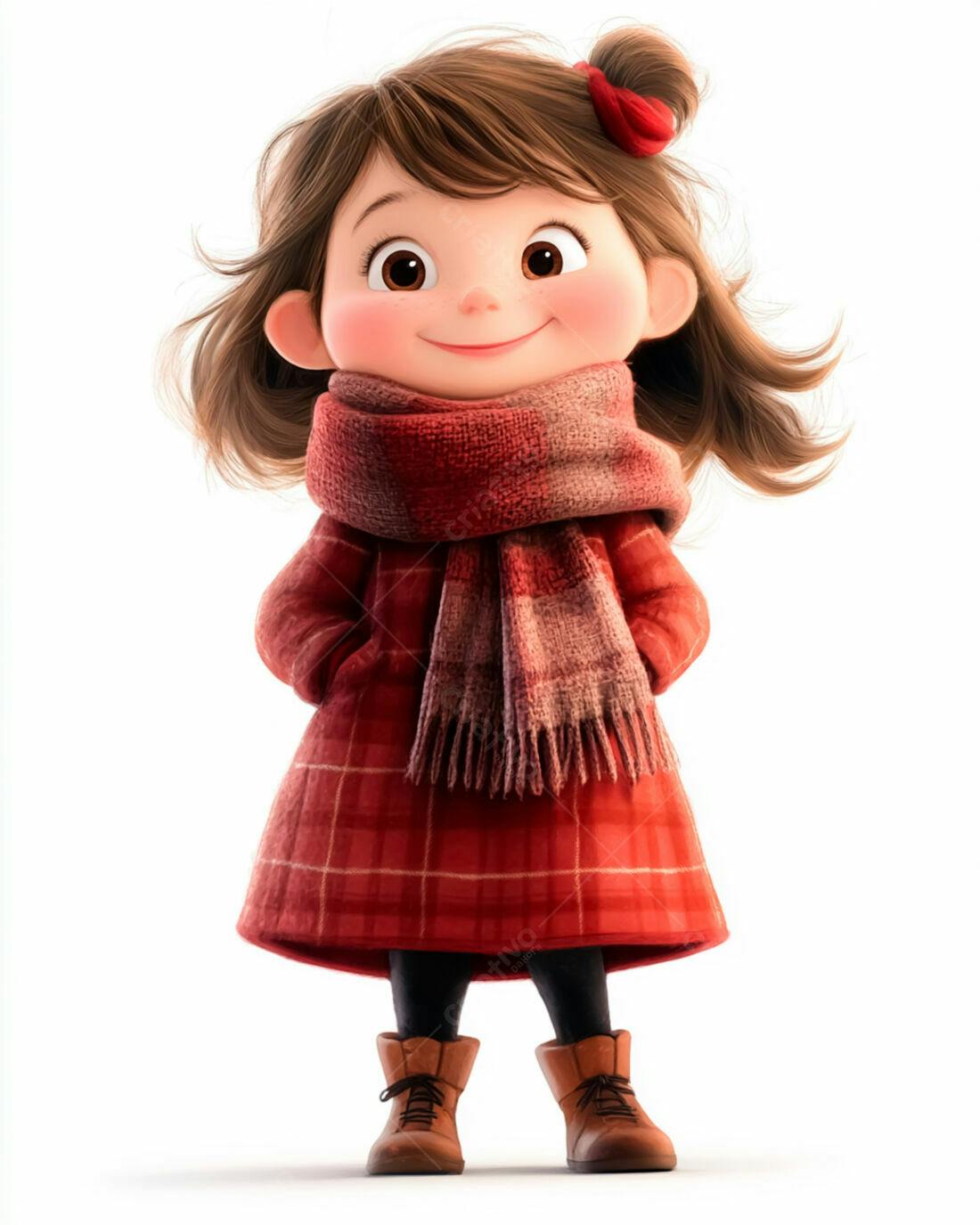 Menina fofa em vestido xadrez vermelho