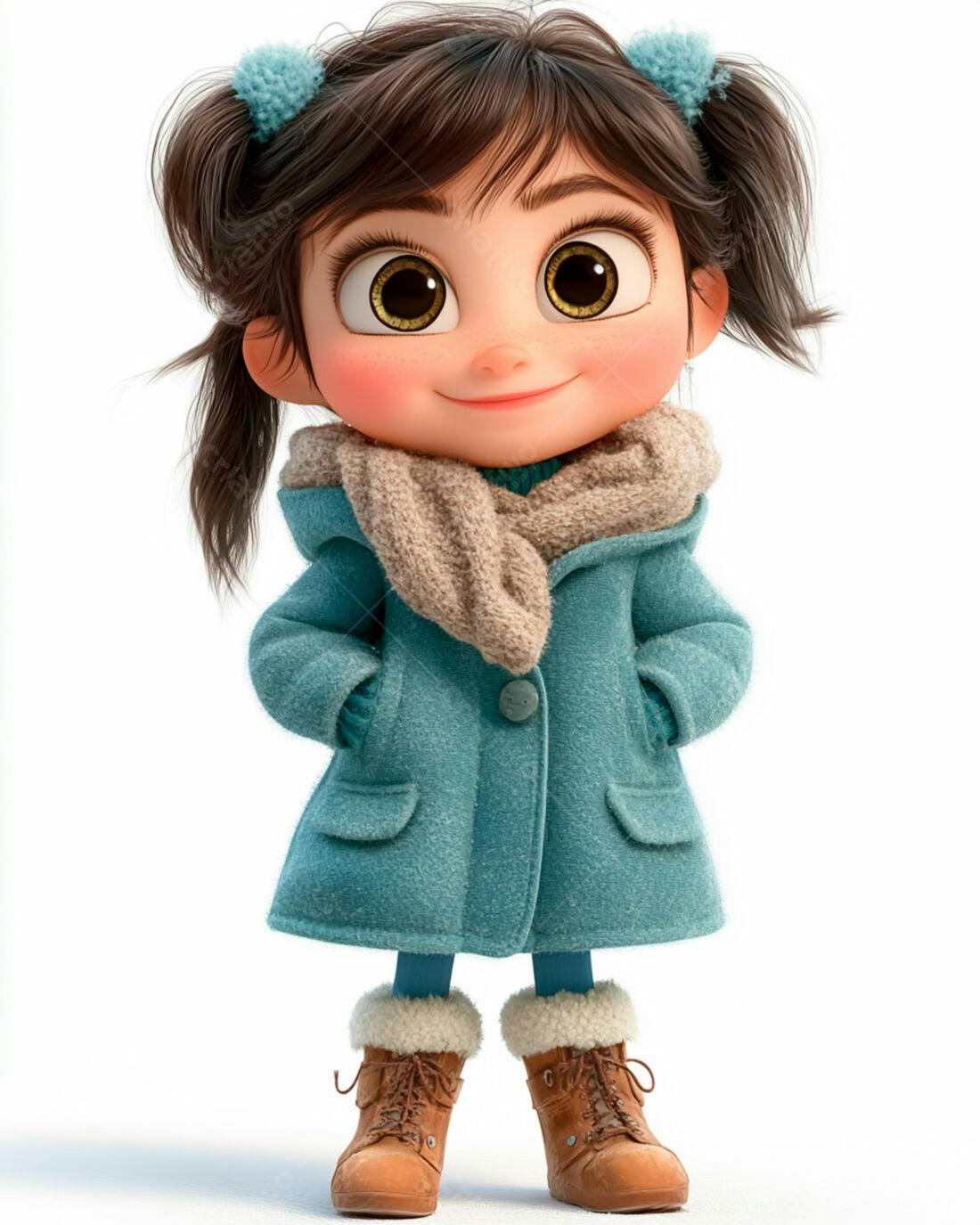 Menina fofa de inverno em estilo 3D