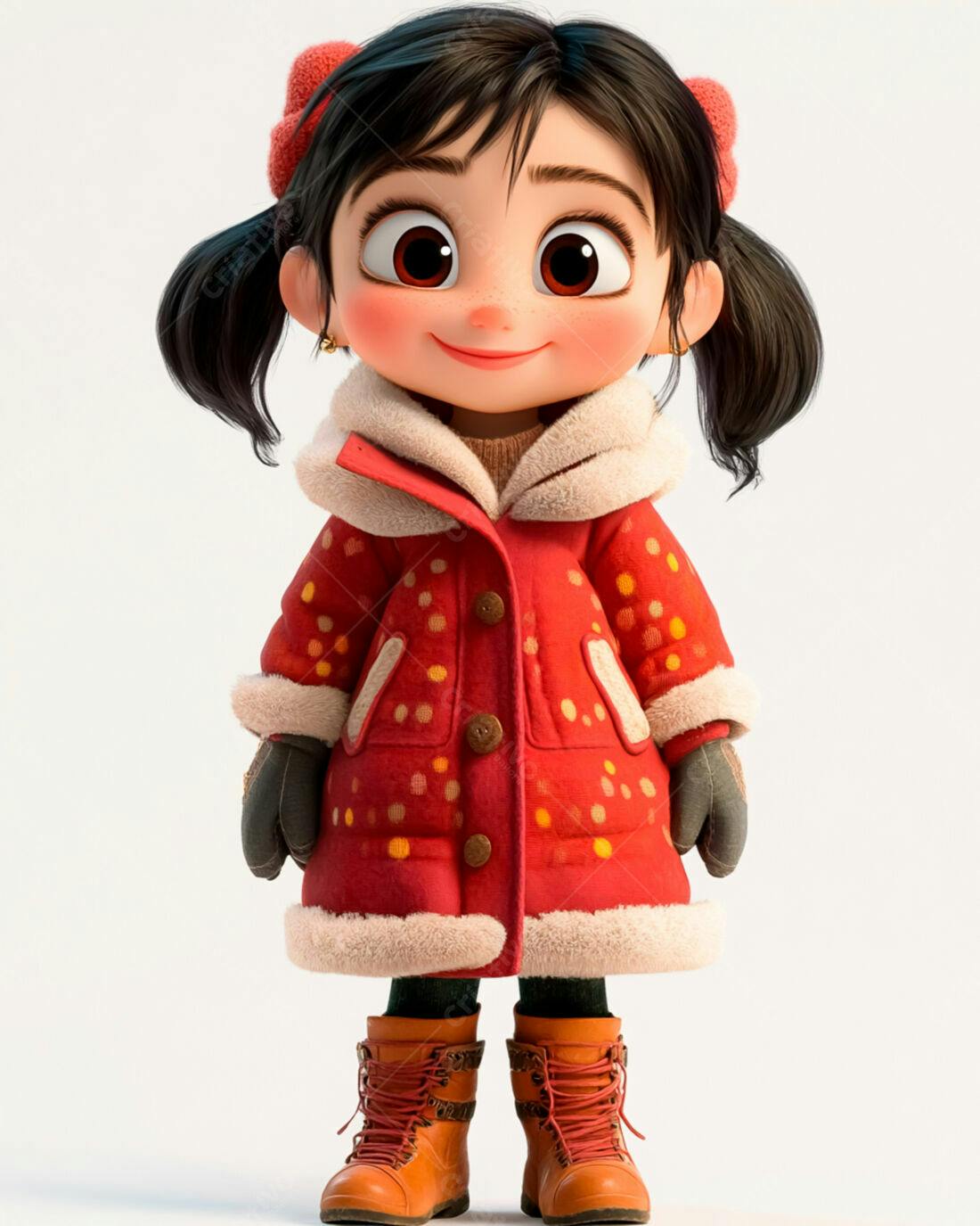 Menina fofa com casaco vermelho e botas