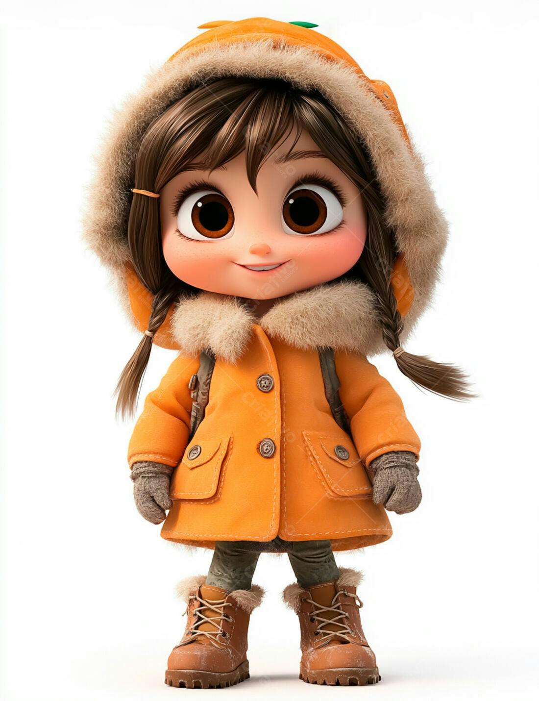 Menina fofa em casaco laranja de inverno
