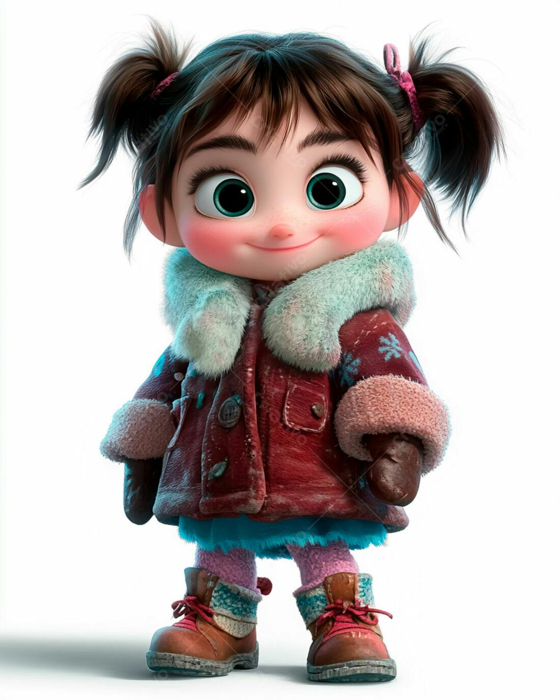 Menina fofa em casaco vermelho de inverno