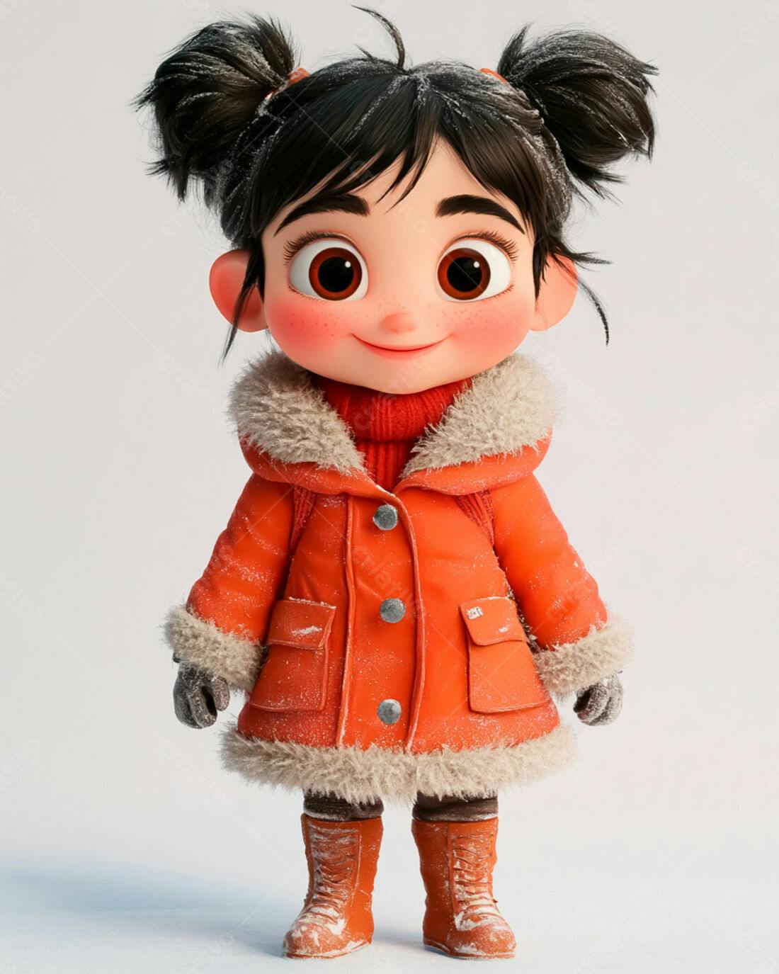 Menina fofa em casaco laranja no inverno