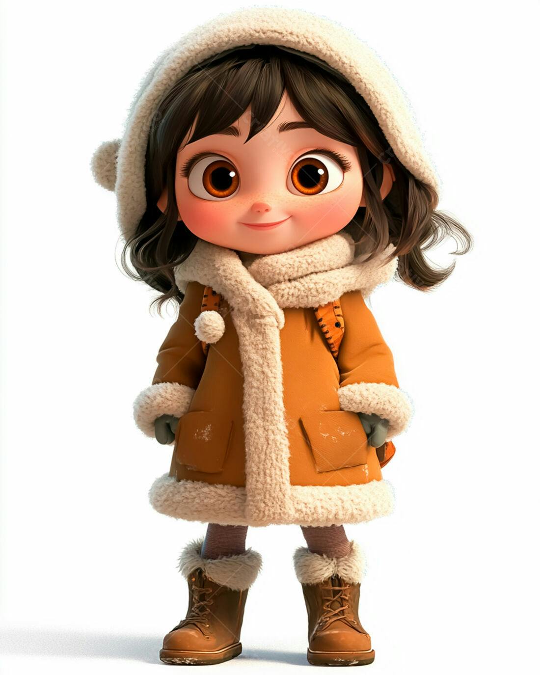 Menina fofa de inverno em casaco marrom