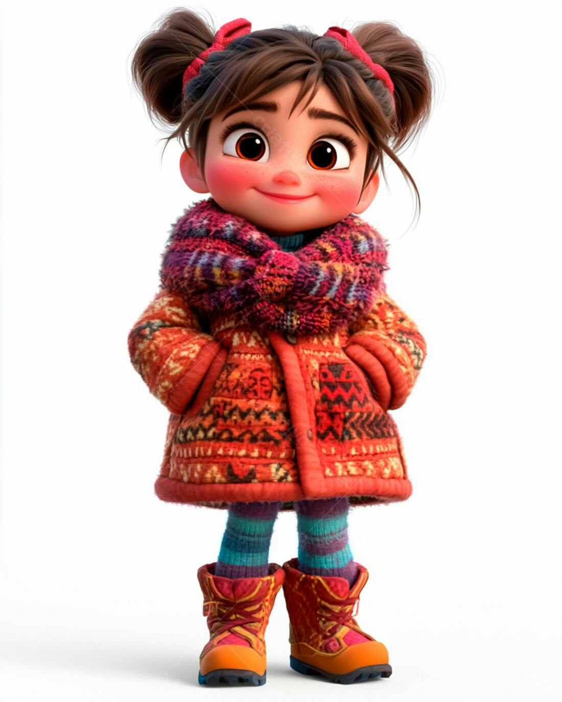 Menina fofa com casaco vermelho e botas inverno