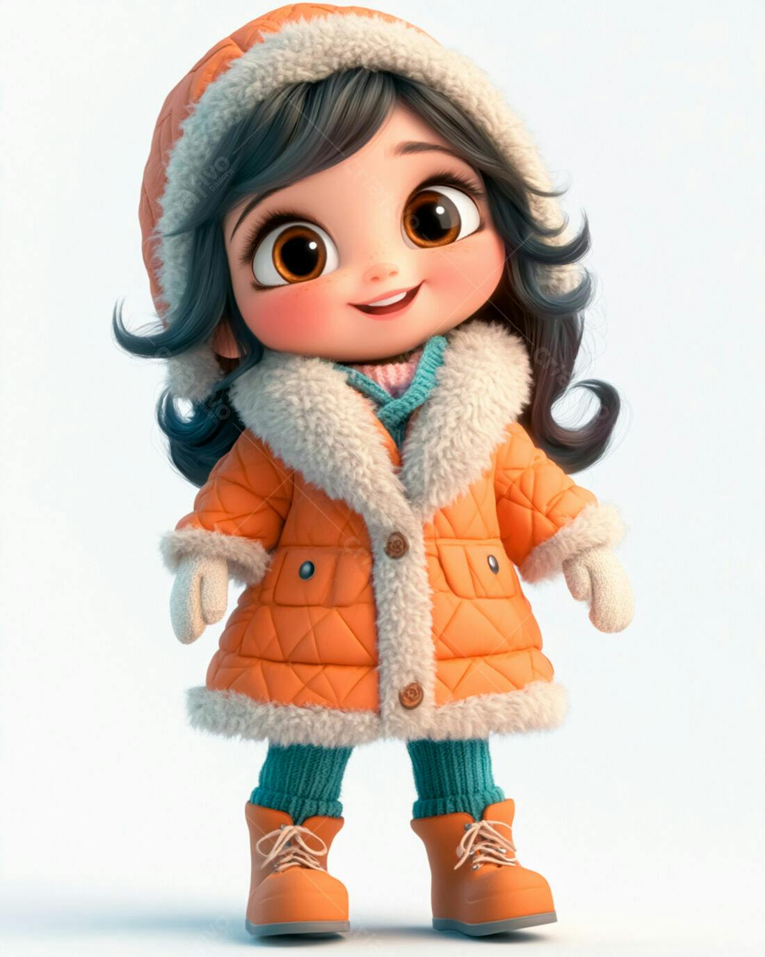 Menina fofa com casaco laranja no inverno