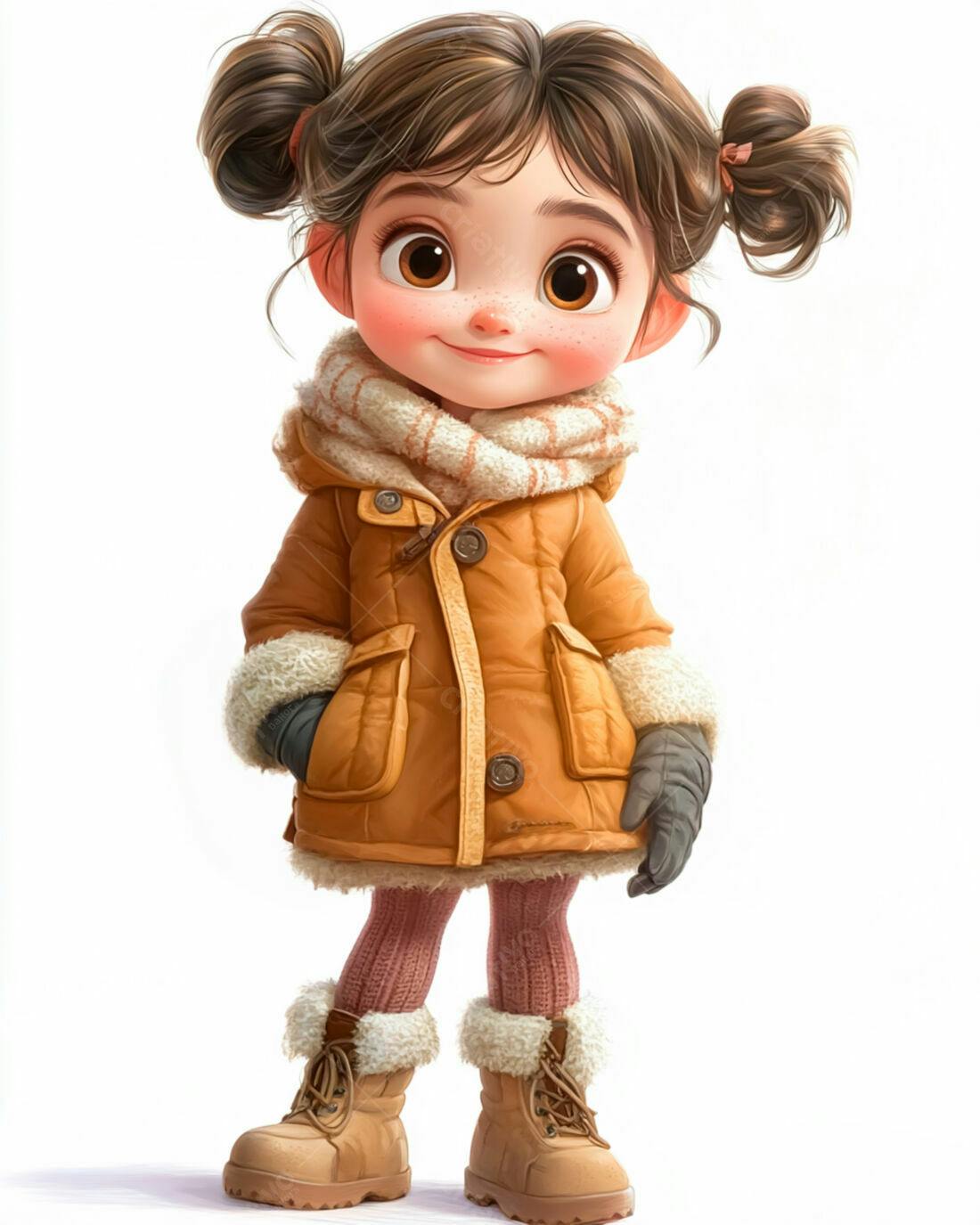 Menina fofa com casaco amarelo no inverno