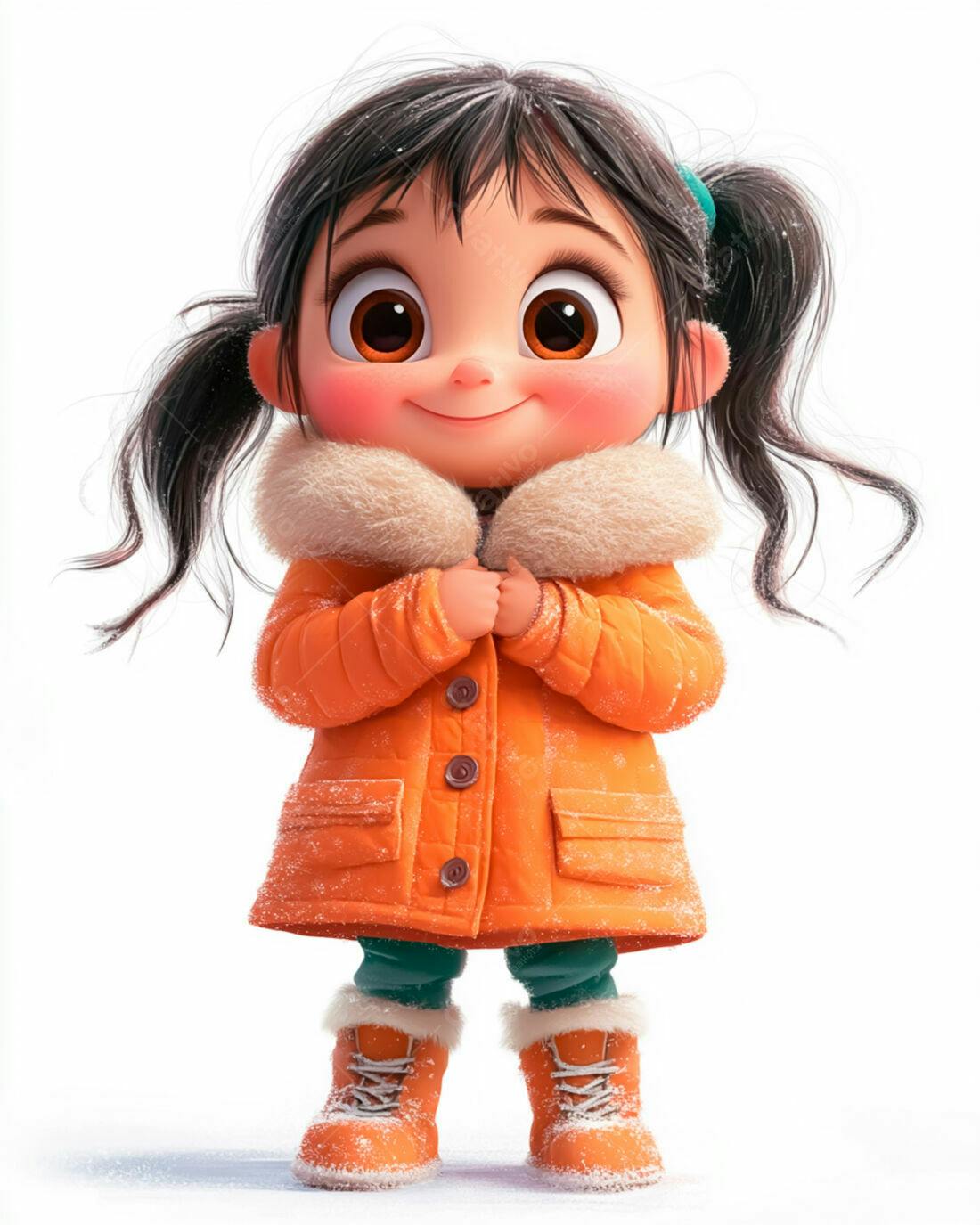 Menina fofa de casaco laranja no inverno