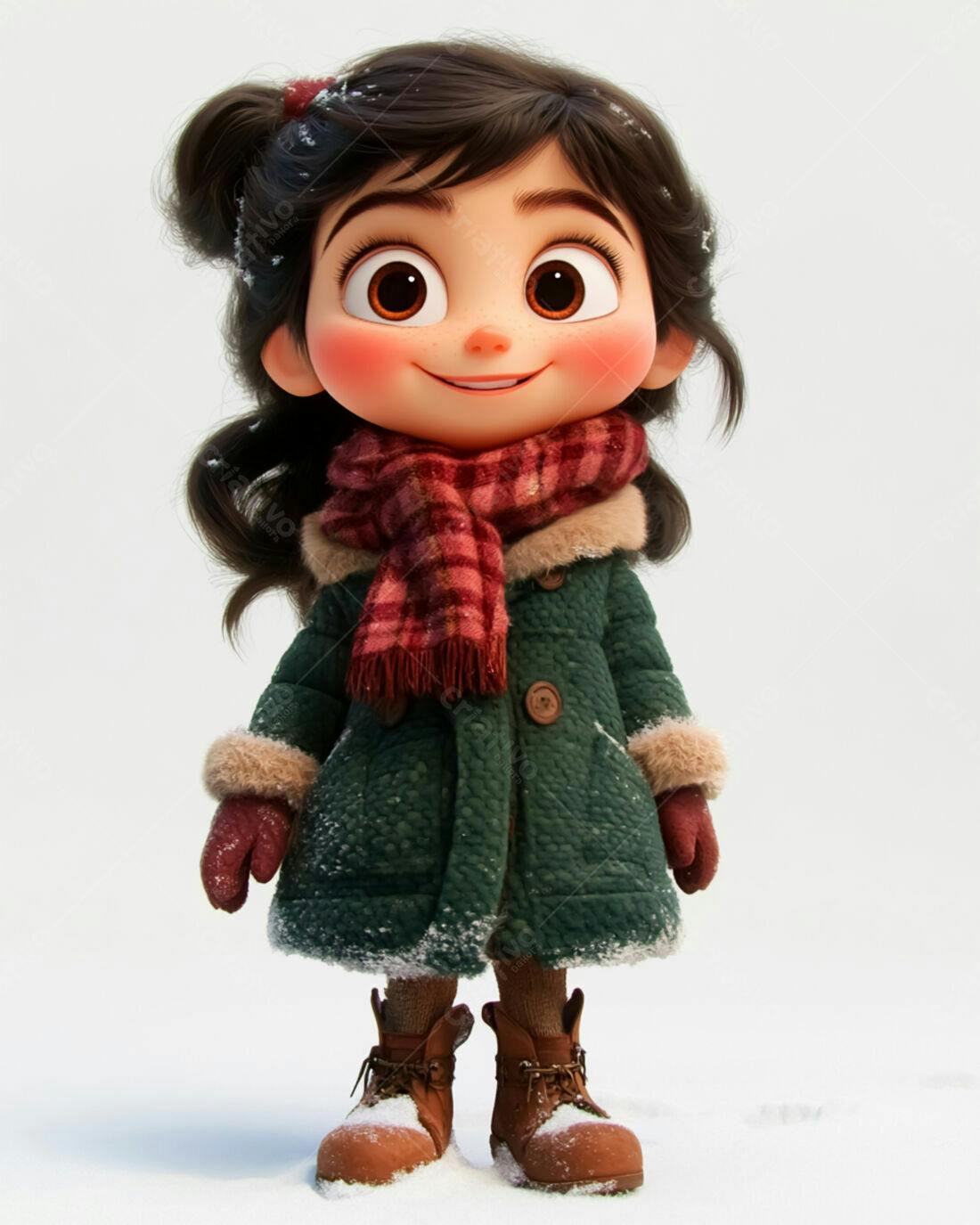 Menina fofa na neve com casaco verde