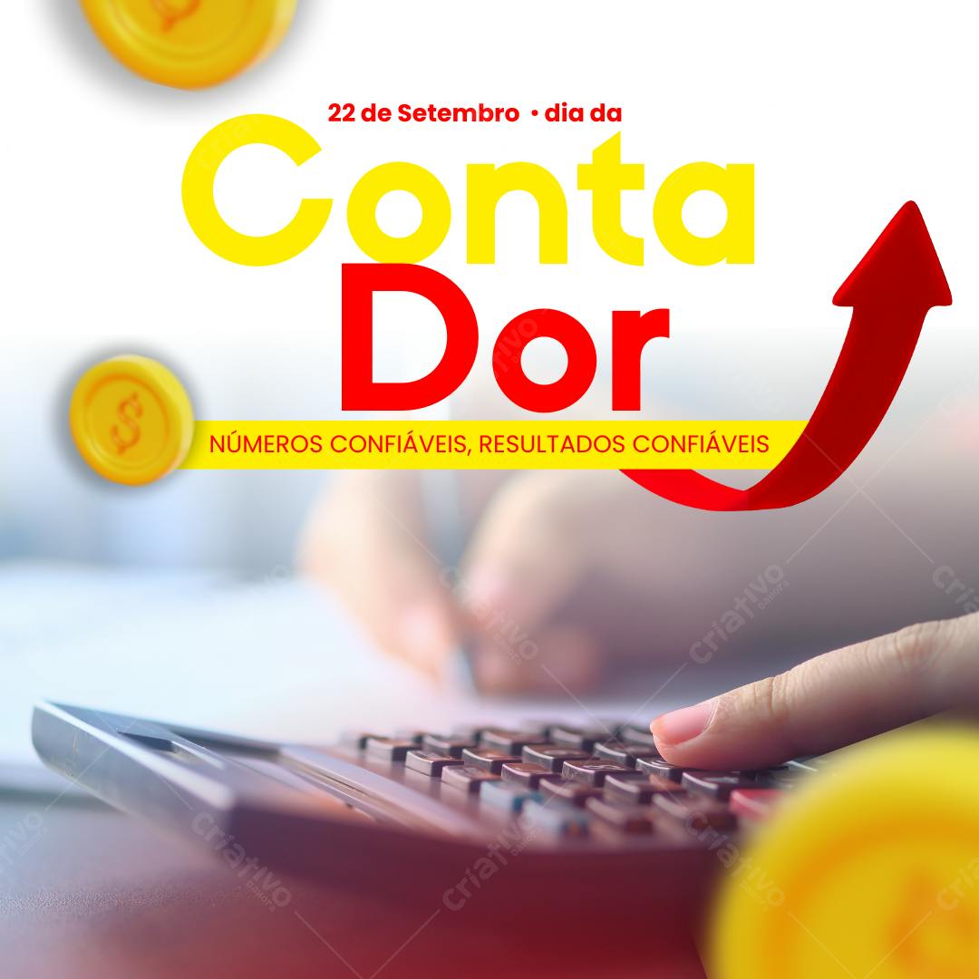 Post Instagram Dia da Conta Dor amarelo e vermelho Editável no Canva