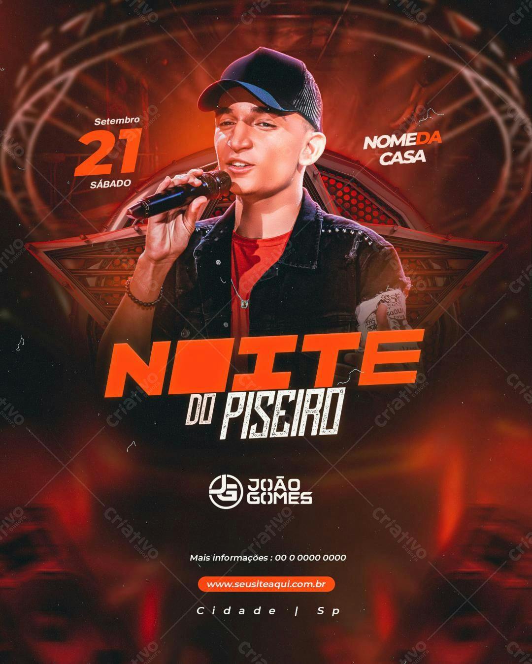 Flyer Noite do Piseiro com João Gomes PSD Editável