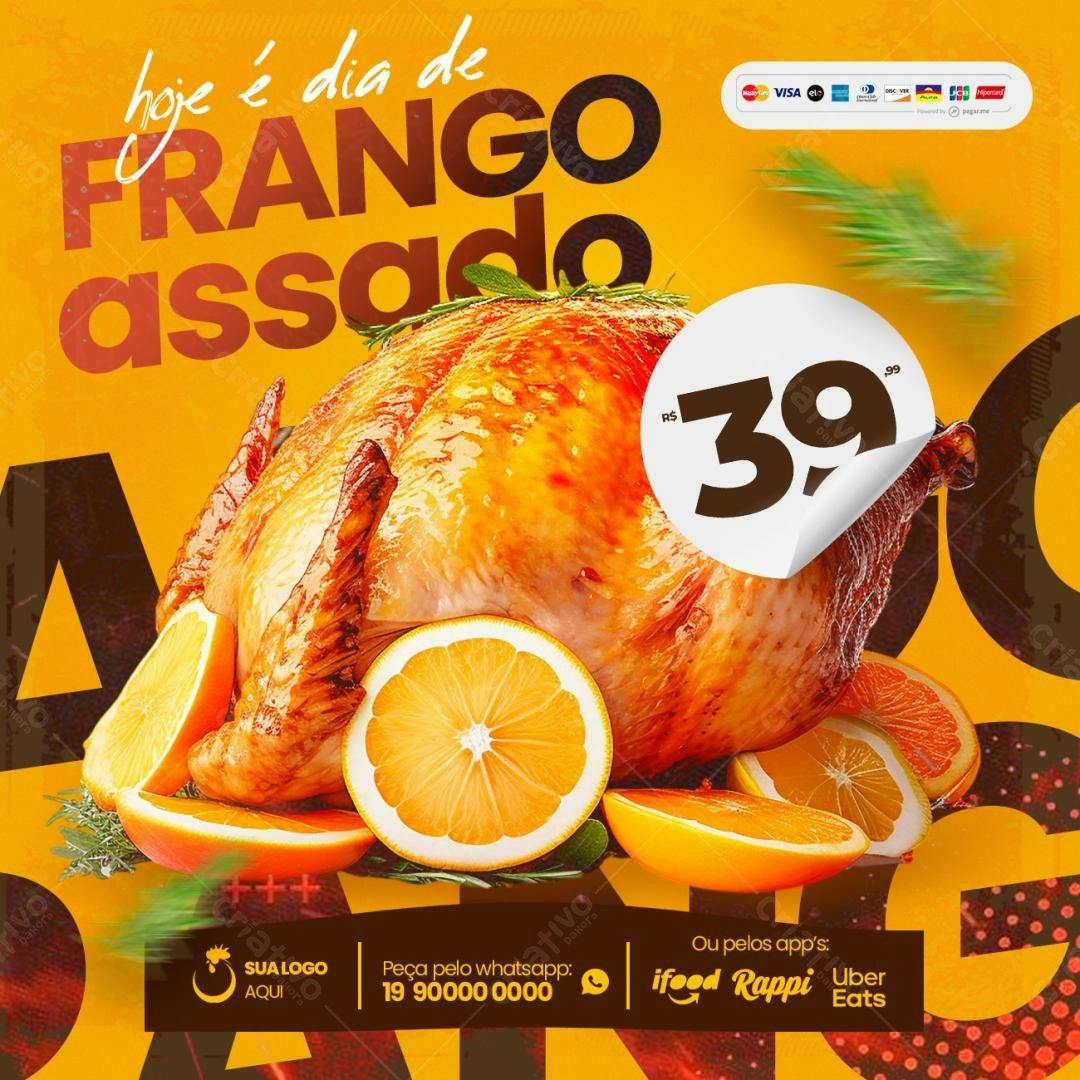 Flyer Frango Assado Promoção R$39,99 PSD Editável