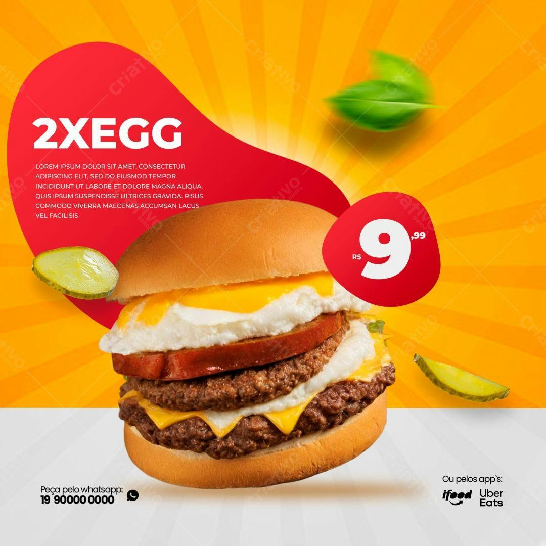 Flyer promocional lanchonete hambúrguer 2XEGG PSD Editável