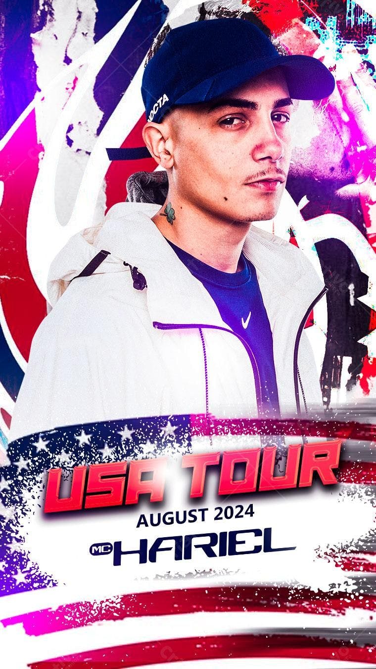 Flyer para Tour EUA MC Hariel Agosto 2024 PSD Editável