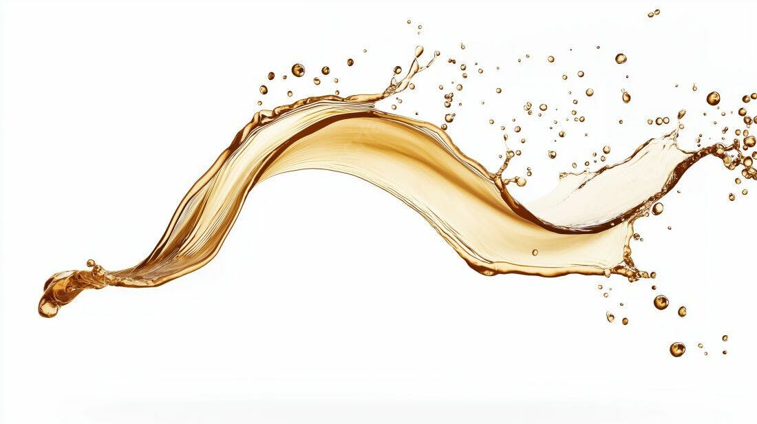 Salpico de líquido dourado fundo branco