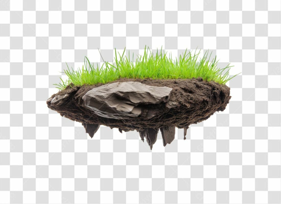 Elemento PNG com fundo transparente Ilhota grama e rocha