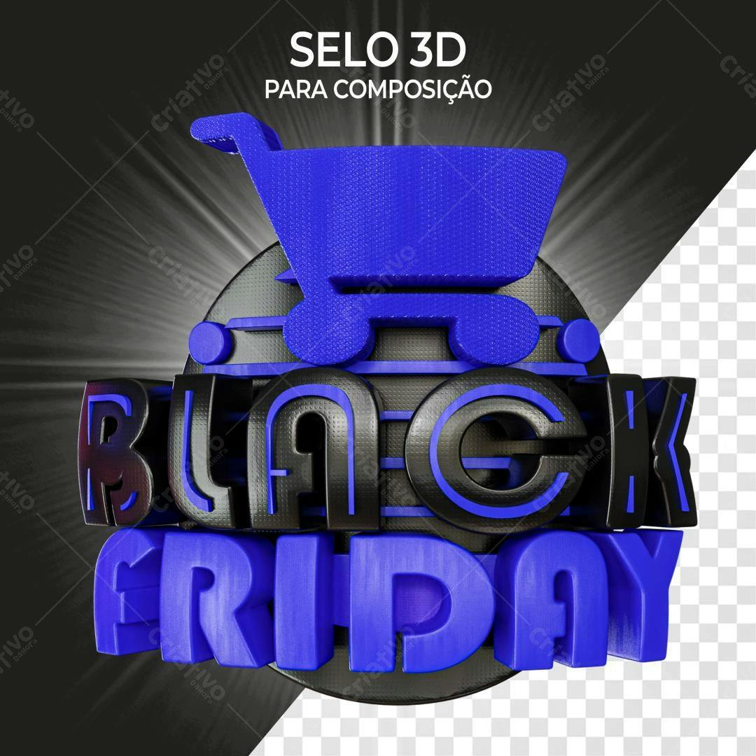 Selo 3D Black Friday azul e preto