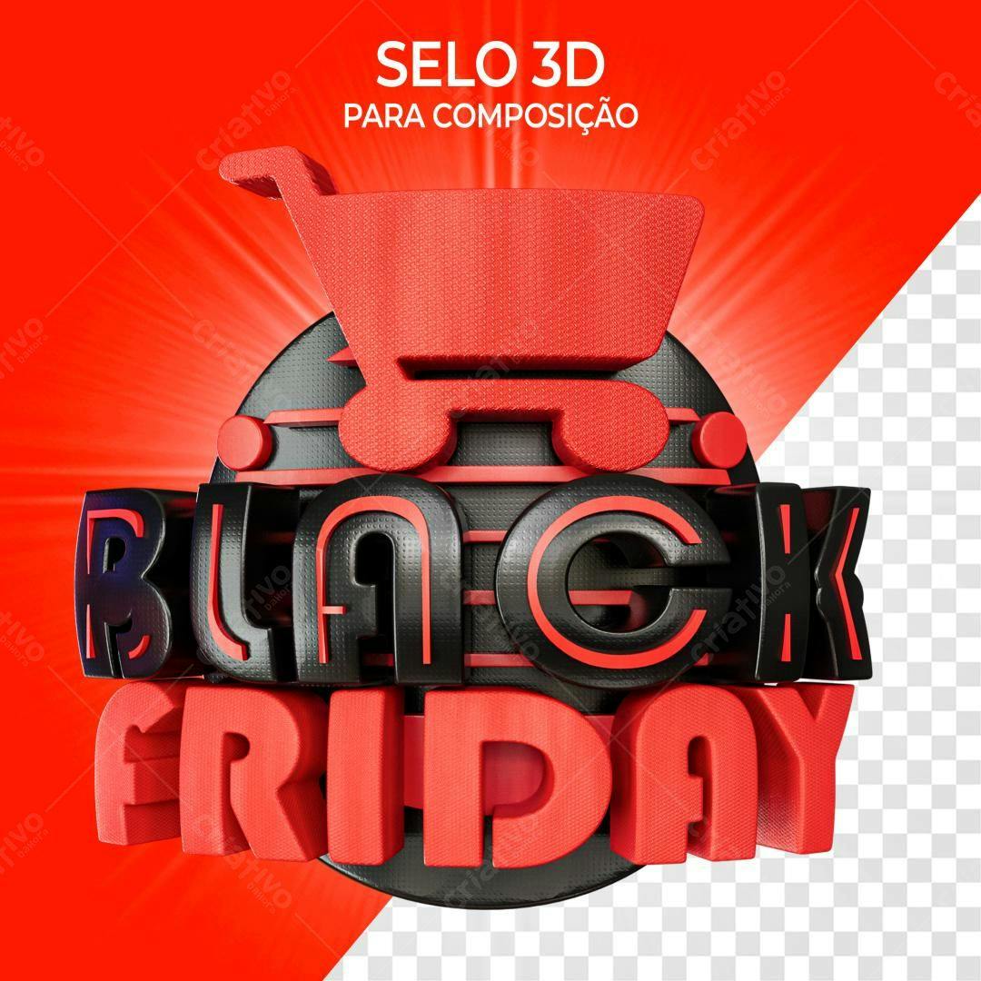 Selo 3D Black Friday vermelho e preto texturizado