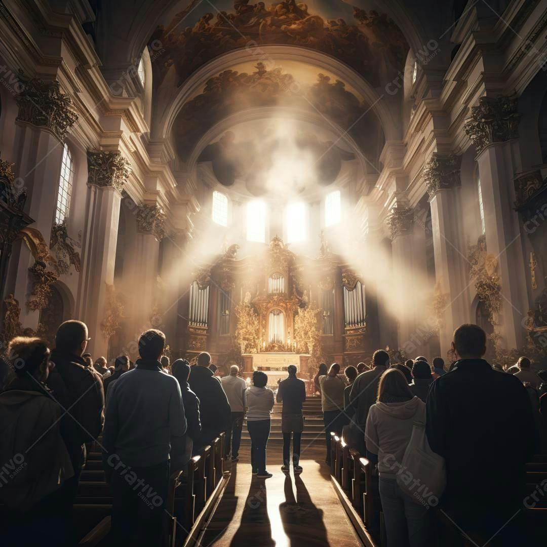 Congregação em Igreja Antiga com Luz Divina