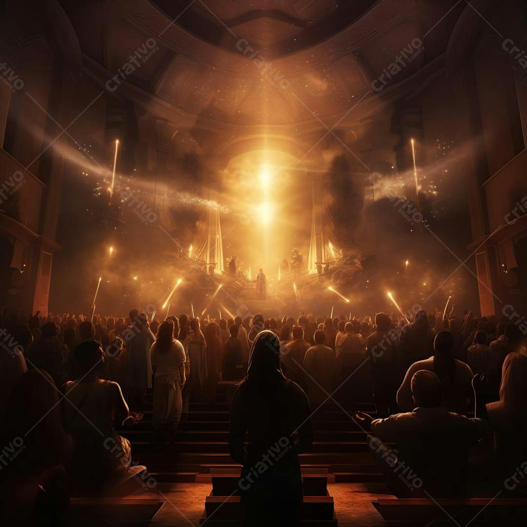 Multidão em Igreja com Luz Divina