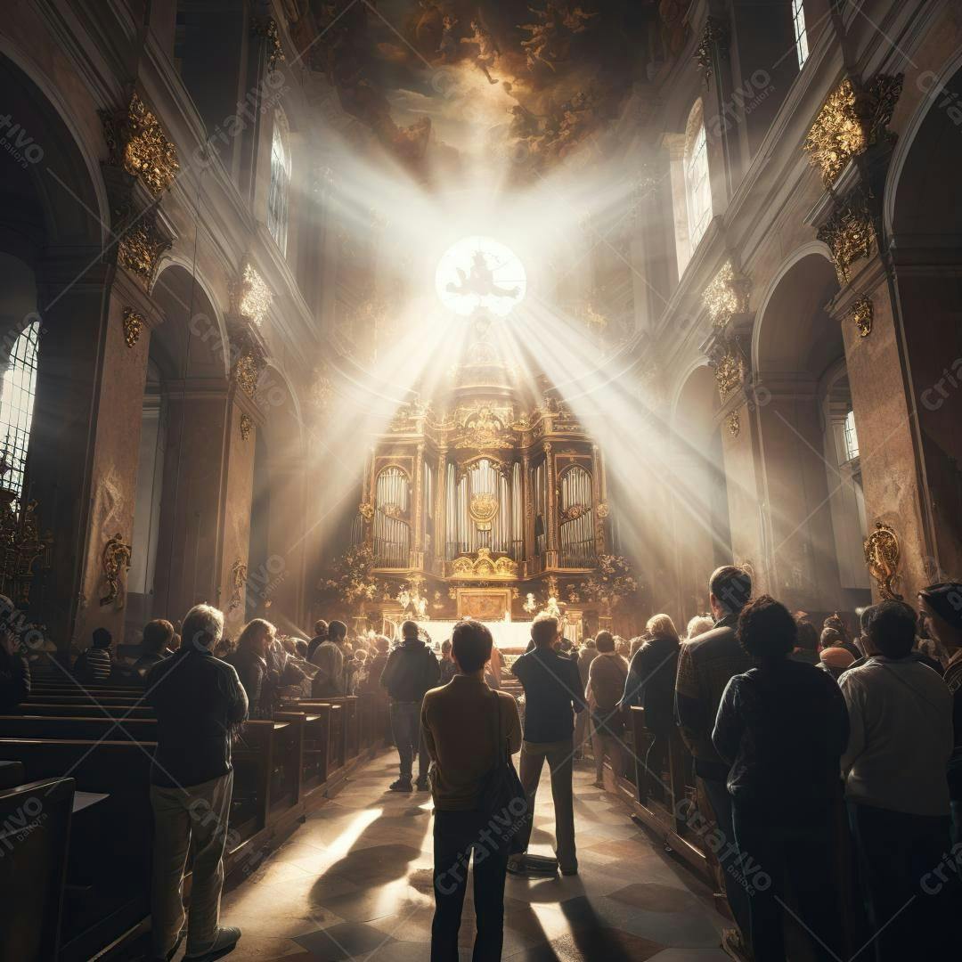 Luz divina em igreja histórica com órgão