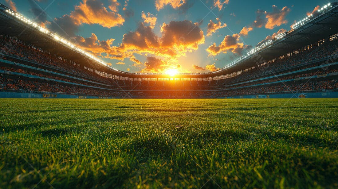 Estádio de futebol ao pôr do sol