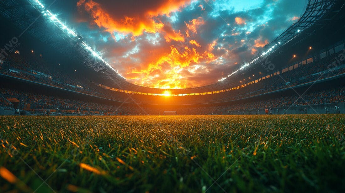 Estádio lotado ao pôr do sol