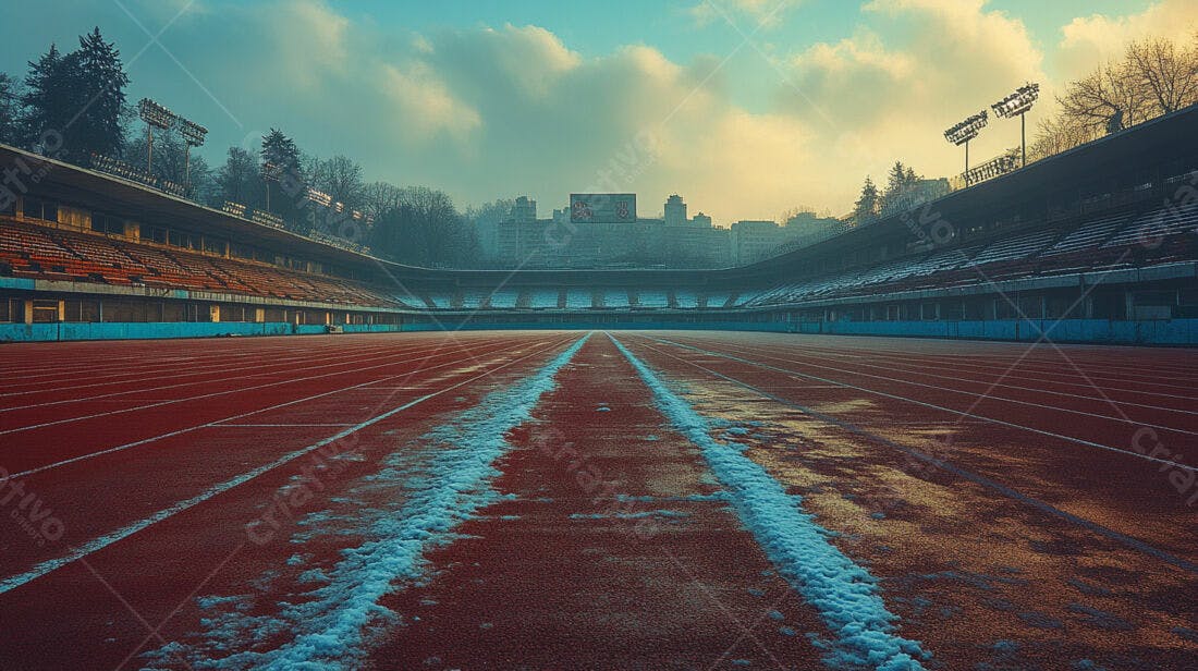 Pista de atletismo nevada em estádio antigo