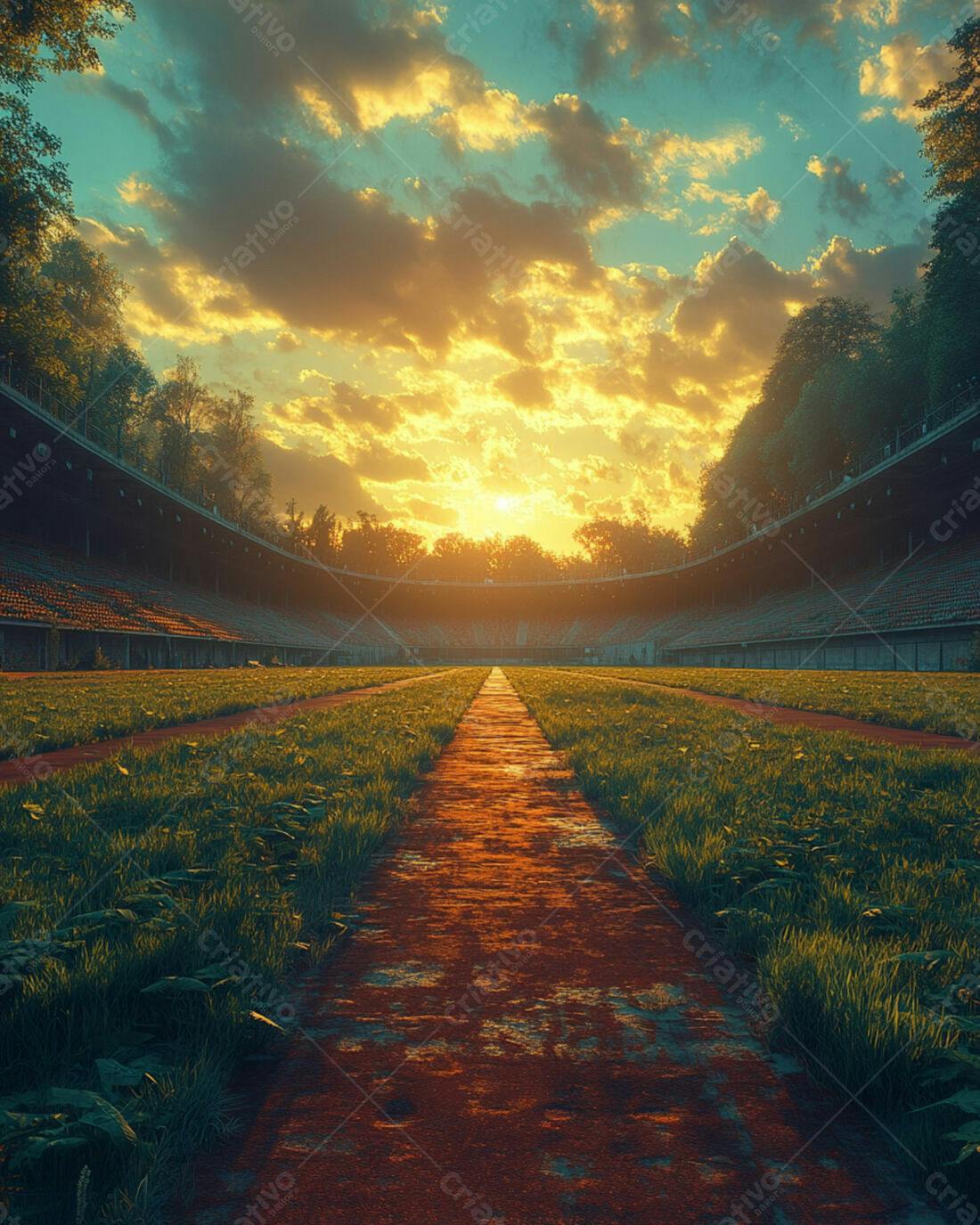 Estádio abandonado ao pôr do sol