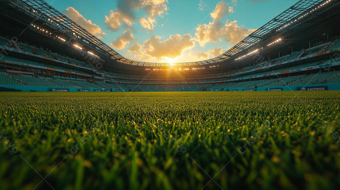 Estádio de futebol ao pôr do sol