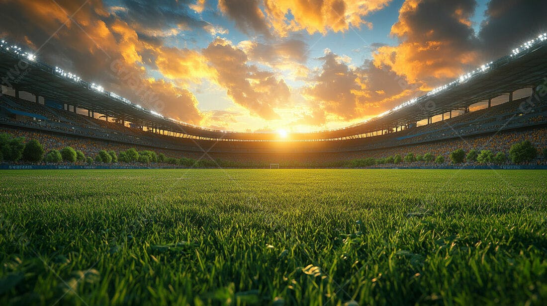 Estádio de futebol ao pôr do sol