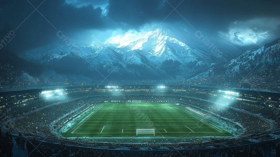 Estádio de futebol nevado à noite