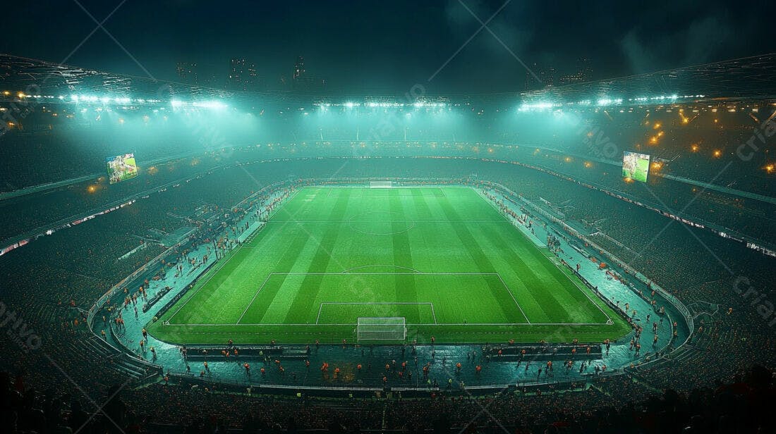 Estádio de futebol noturno lotado