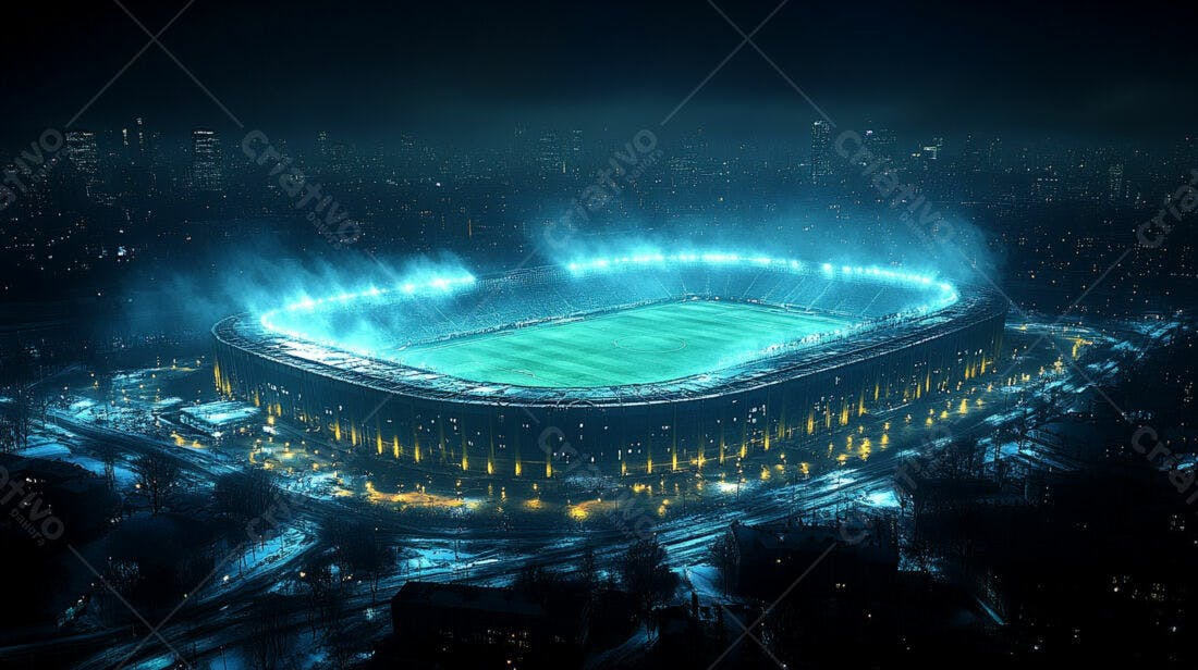 Estádio iluminado noite nevada