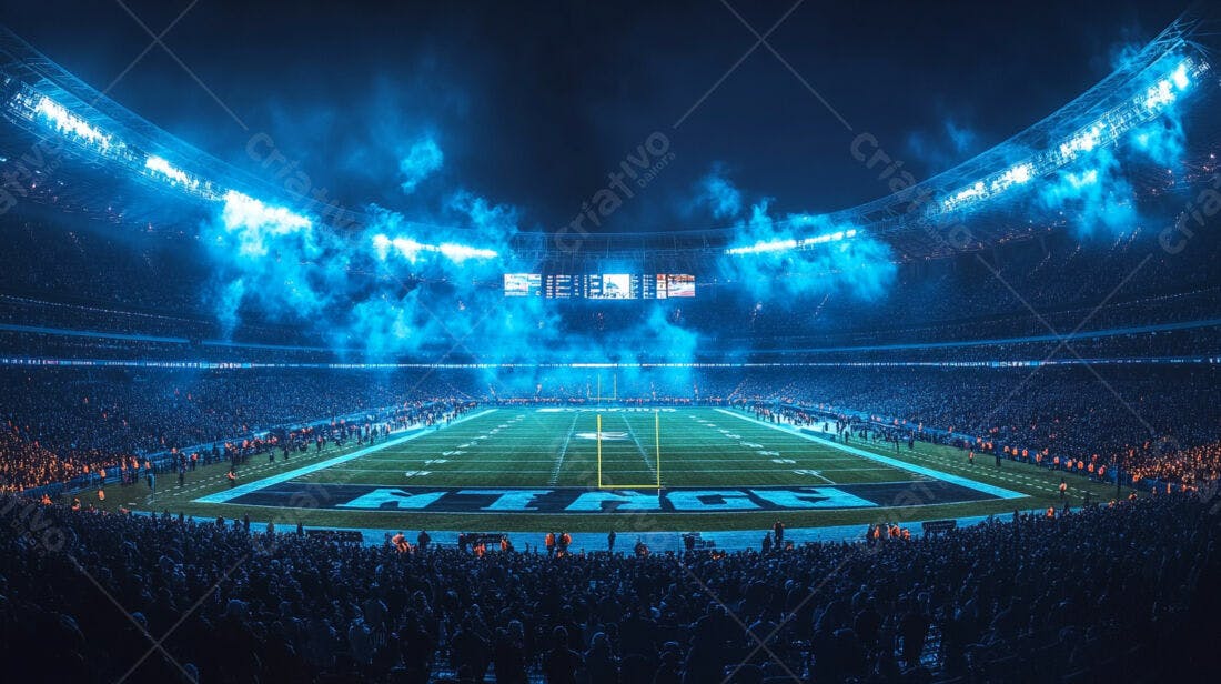 Estádio de futebol americano noturno azul