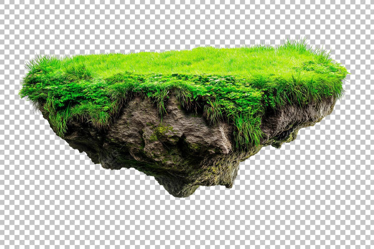 Ilha Flutuante com Grama Verde PSD Editável