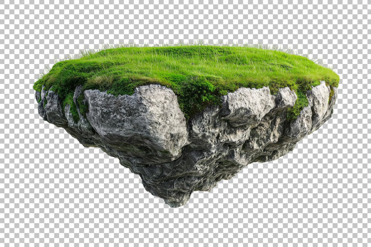 Ilha Flutuante com Grama Verde PSD Editável