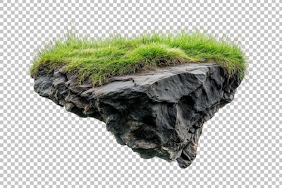 Recurso PSD Editável: Rocha com Grama para Design