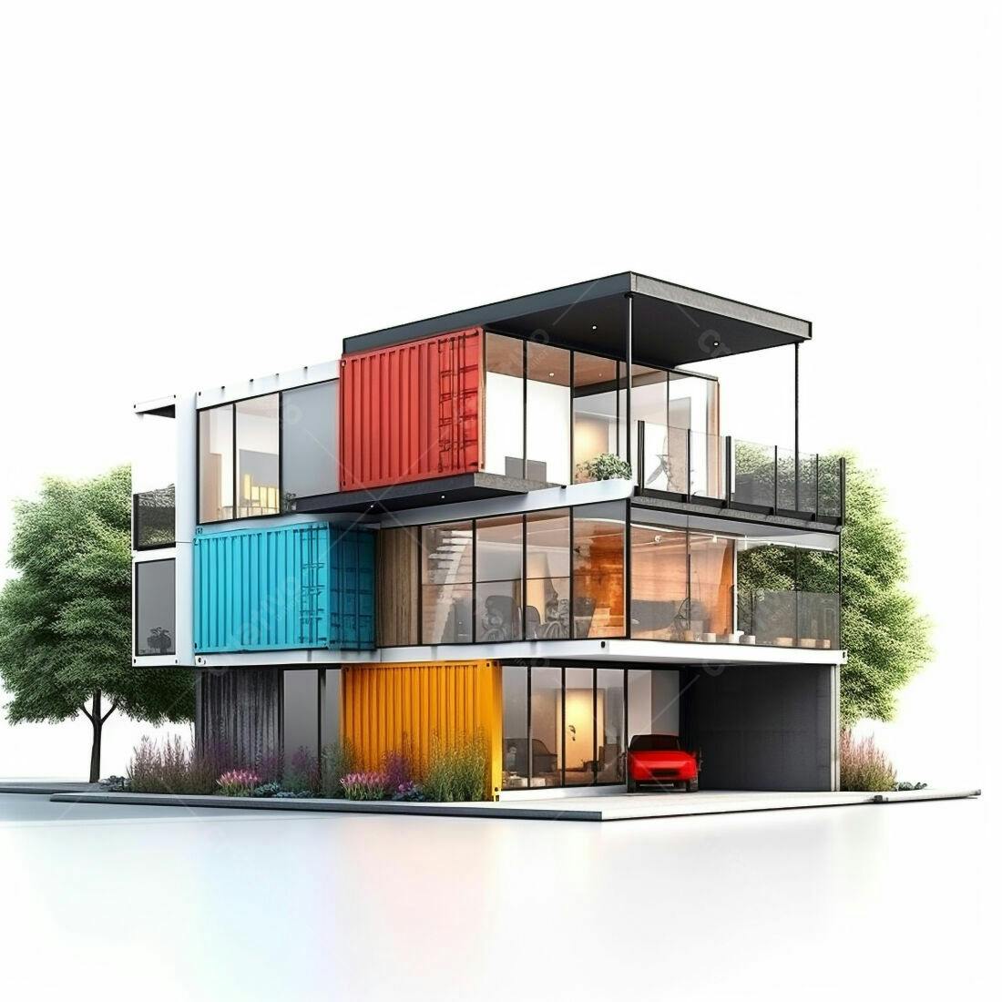 Casa moderna feita de contêineres coloridos
