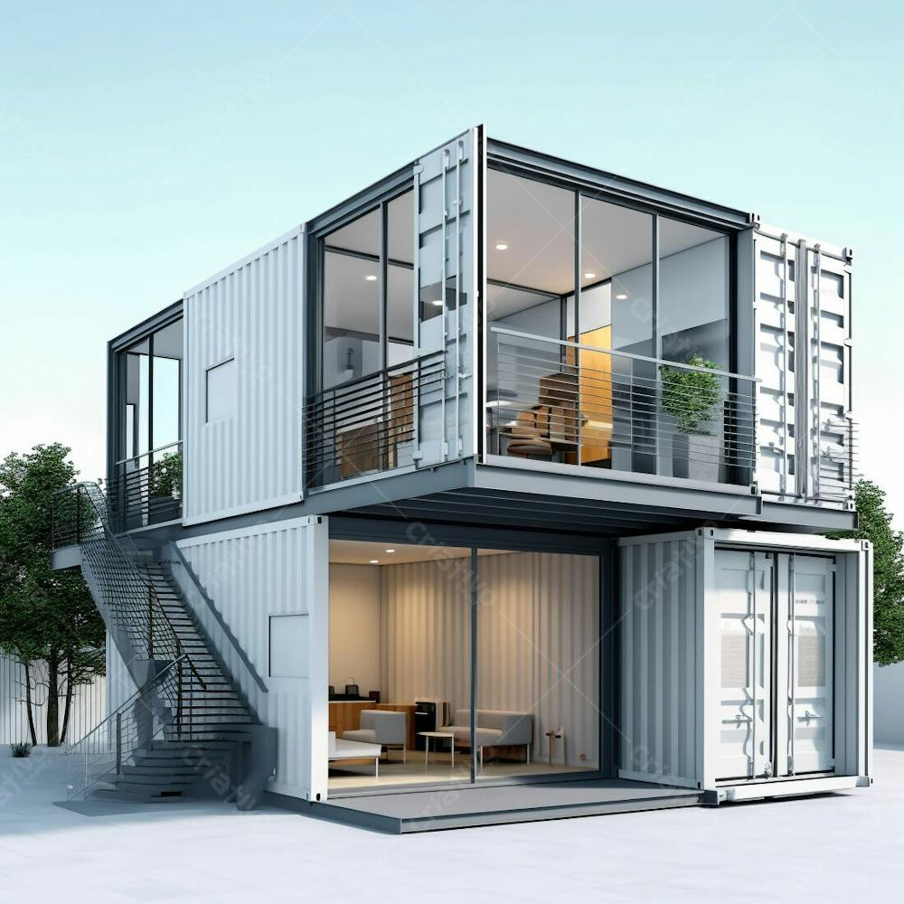 Casa de conceito de pequeno recipiente de estilo moderno isolada em fundo branco