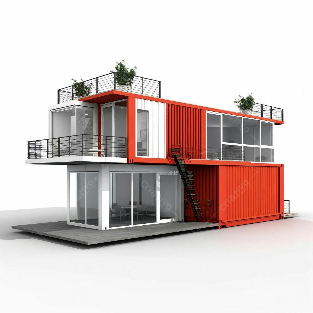 Casa moderna feita de contêineres vermelho e branco